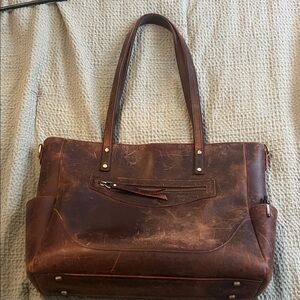 Leather tote with laptop sleeve